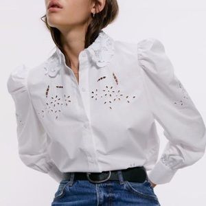 Zara Poplin Shirt with Eyelet Embroidery